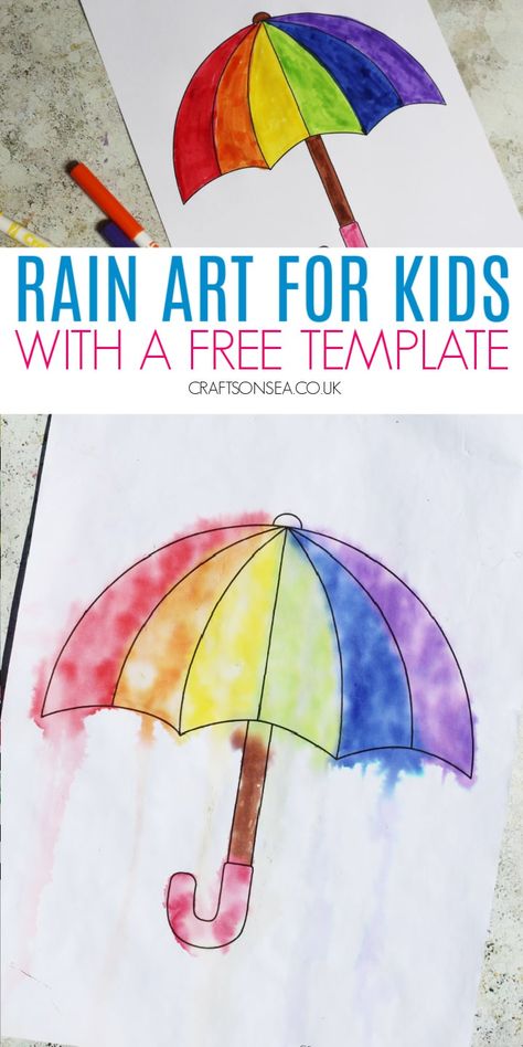 Rain Art For Kids (FREE Template) Rain Craft For Toddlers, Rain Crafts, Weather Activities Preschool, Weather Activities For Kids, Summer Preschool Crafts, Umbrella Craft, Weather Art, Weather Crafts, April Crafts