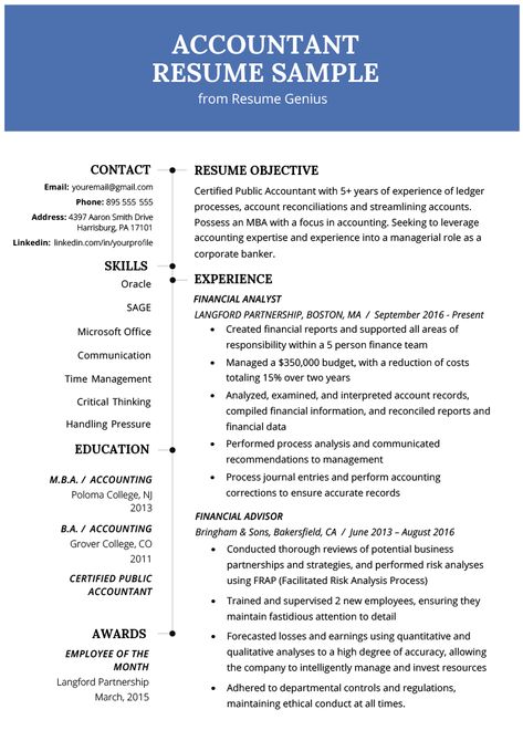 Accountant Resume Sample and Tips | Resume Genius Accountant Resume Template, Accounting Templates, Accountant Job, Curriculum Vitae Examples, Writing A Cv, Accountant Resume, Best Resume Format, Basic Resume, Accounting Jobs