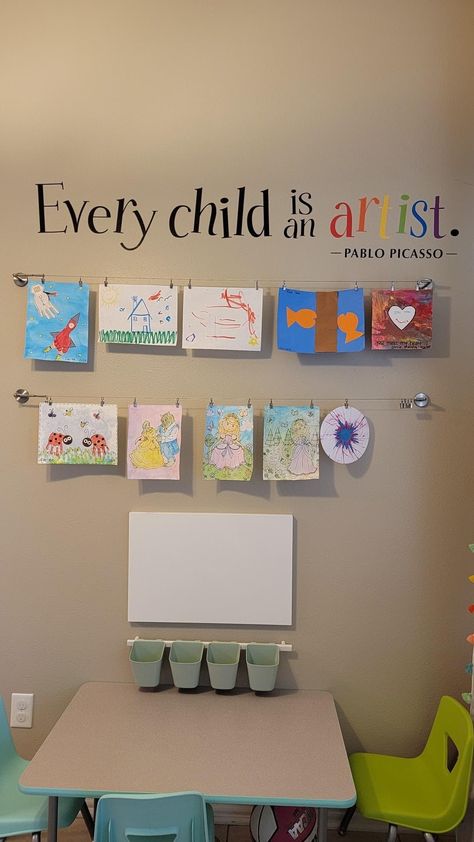 Childcare Room Decoration Ideas, Preschool Room Set Up, Day Care Decor, Kids Art Corner, Childcare Room Ideas, Preschool Room Decor, Preschool Classroom Decorations, Learning Wall, Childcare Rooms