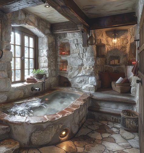 Drømme Bad, Stone Bathroom, Stone Walls, Dream Bathrooms, Rustic Bathroom, Dream Bathroom, Style At Home, Dream Rooms, Beautiful Bathrooms