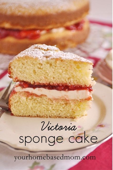 victoria sponge cake - a traditional English tea time treat English Cake Recipe, Foxy Folksy, English Desserts, Japanese Desserts, Mango Dessert, Victoria Sponge Cake, Bisquick Recipes, Sponge Cake Recipes, Sweet Ideas