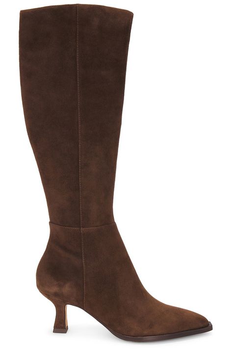 Dolce Vita Auggie Boot in Dark Brown | REVOLVE Brown Boots Low Heel, Night Out Outfit Boots, Night Fits, High Heel Loafers, Pointy Boots, Fall Shoe, True Spring, Brown Knee High Boots, Thigh Boots