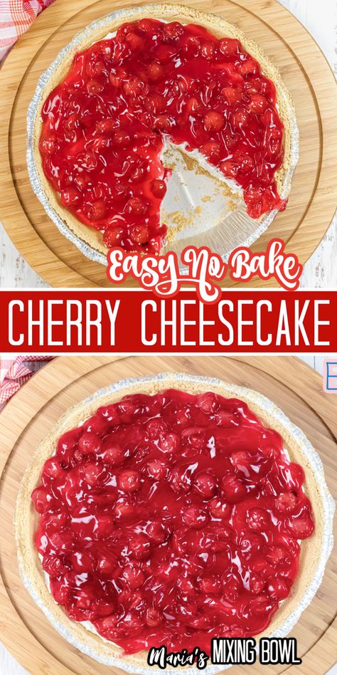 This Easy No-Bake Cherry Cheesecake gives us all the rich cheesecake and sweet cherry flavors we love in classic cheesecake, but it does it with zero baking! How To Make Cherry Cheesecake, Classic Cherry Cheesecake, No Bake Cherry Cheesecake With Sweetened Condensed Milk, Cherry Cheesecake Pie No Bake, Cheery Cheesecake No Bake, No Bake Cherry Cheesecake Pie, Cherry Cheesecake No Bake Condensed Milk, Cherry No Bake Cheesecake, Easy Cheesecake Recipes No Bake Simple