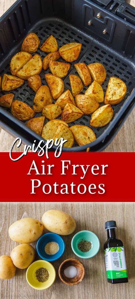 These 20-minute air fryer-roasted potatoes are ready in half the time as oven-roasted potatoes and they turn out just as crispy! Air Fryer Baby Potatoes, Fingerling Potatoes Recipes, Air Fryer Potatoes, Air Fry Potatoes, Air Fryer French Fries, Grow Food, Fingerling Potatoes, Air Fryer Dinner Recipes, Healthy Side