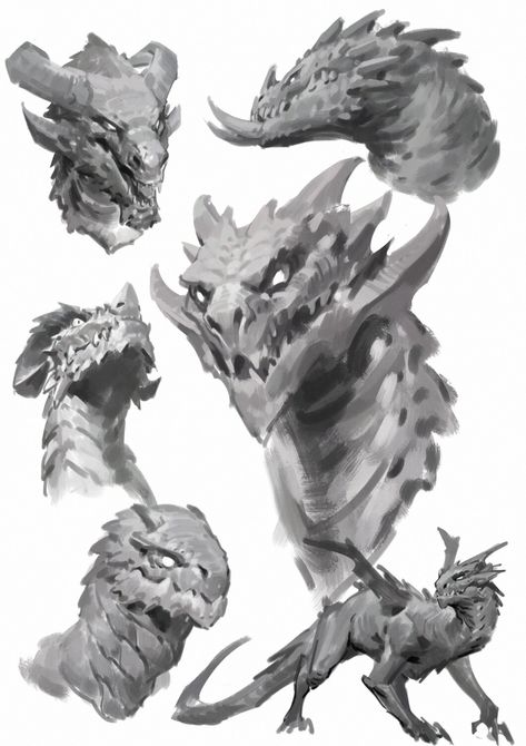 Dragon Art Concept, Dragon Ideas Art, Dragon Concept Design, How To Draw Dragon, Dragon Reference Drawing, Dragon Art Sketch, Dragon Design Concept, Dragon Drawing Reference, Cool Dragon Drawings