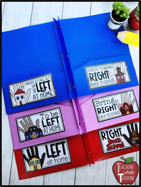 Folder System Classroom, Shared Classroom Supplies Organization, Keep At Home Return To School Labels, Classroom Folder Labels, Left At Home Right Back To School Labels, 2nd Grade Classroom Organization, Take Home Folders Kindergarten, Classroom Folder Organization, Home Folders Ideas