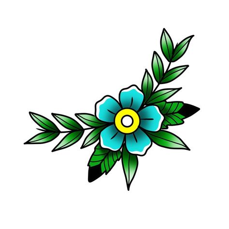 Old Style Flower Tattoo, Neo Traditional Flash Tattoo, Old School Flower Tattoo, Classic Style Tattoo, Painting Clothing, Blue Flower Tattoos, King Bob, Men Flower Tattoo, Flor Tattoo