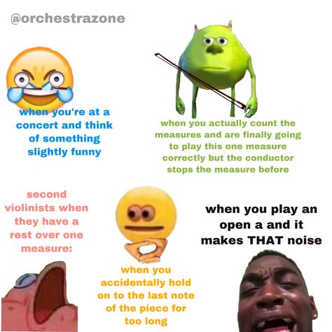 Second Violin Humor, Viola Jokes Orchestra, Funny Orchestra Jokes, Orchestra Kids Humor, Orchestra Class Memes, Orchestra Humor Violin, Orchestra Memes Cello, Orchestra Aesthetic Outfits, Orchestra Relatable