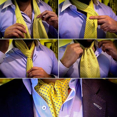 How to tie a an Ascot without it coming undone video. The next level of DAPPERNESS ! Tie An Ascot, Mens Neckwear, Neck Tie Knots, Wear A Scarf, Formal Tie, Ascot Ties, How To Wear A Scarf, Fashion Suits For Men, How To Wear Scarves