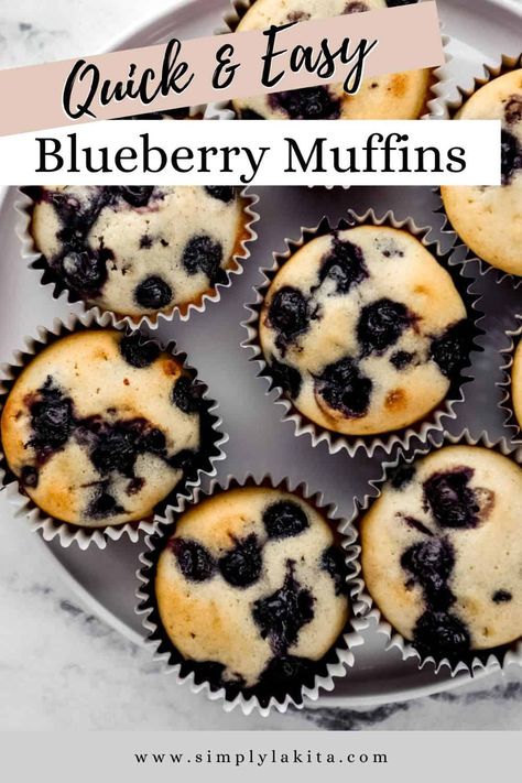 Try making a batch of these Easy Blueberry Muffins with Frozen Blueberries soon! They’re an easy one bowl muffin recipe that’s made with simple ingredients and delicious enough to enjoy anytime. simplylakita.com #easyblueberrymuffins Blueberry Muffins Easy Frozen Blueberries, Quick Easy Muffins Simple, Easy Blueberry Muffins Simple, What To Do With Frozen Blueberries, Simple Blueberry Muffin Recipe, Blueberry Muffins With Oil, Easy Blueberry Muffins Recipe, Blueberry Muffins Frozen Blueberries, Blueberry Muffins Small Batch