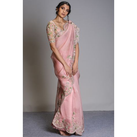 Sari, Anushree Reddy | Vogue India | Wedding Wardrobe Organza Saree Blouse Designs, Pink Organza Saree, Anushree Reddy, Fancy Sarees Party Wear, Organza Blouse, Saree Designs Party Wear, Organza Sarees, Saree Blouse Designs Latest, Embroidery Saree