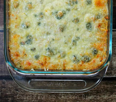 Buffalo Chicken Quinoa Bake - Emily Bites Gluten Free Weight Watchers Recipes, Chicken Quinoa Bake, Buffalo Chicken Quinoa, Gluten Free Weight Watchers, Quinoa Bake, Emily Bites, Cheese Melt, Chicken Quinoa, Healthy Buffalo Chicken