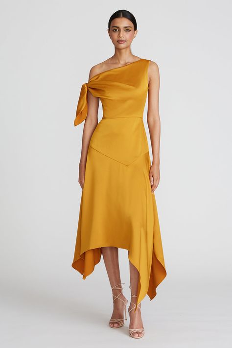 Handkerchief Hem Dress, Classy Dress Outfits, Handkerchief Hem, Hem Dress, Classy Dress, Yellow Dress, Guest Dresses, Satin Dresses, Classy Outfits