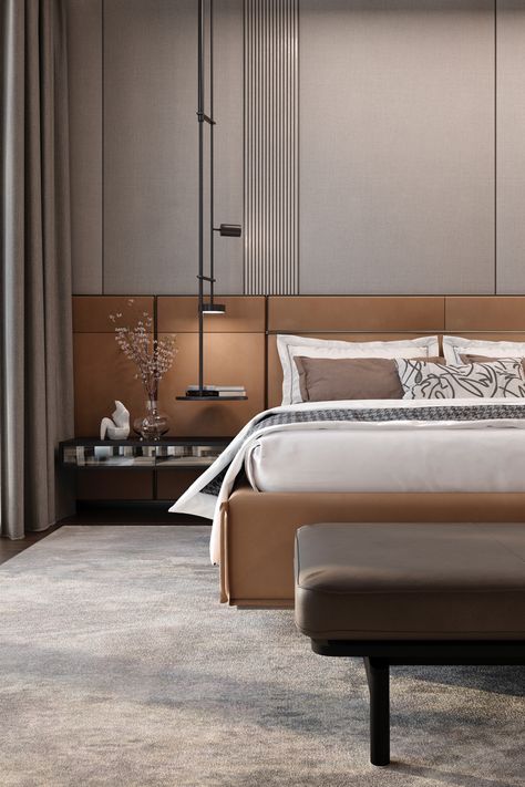 Bedroom interior idea by OLT Design for villa in Dubai, UAE Modern Italian Bedroom, All Modern Furniture, Beautiful Bed Designs, Unique Bedroom Design, Neutral Bedroom Decor, Modern Contemporary Living Room, Luxe Bedroom, Themes Ideas, Design Theme