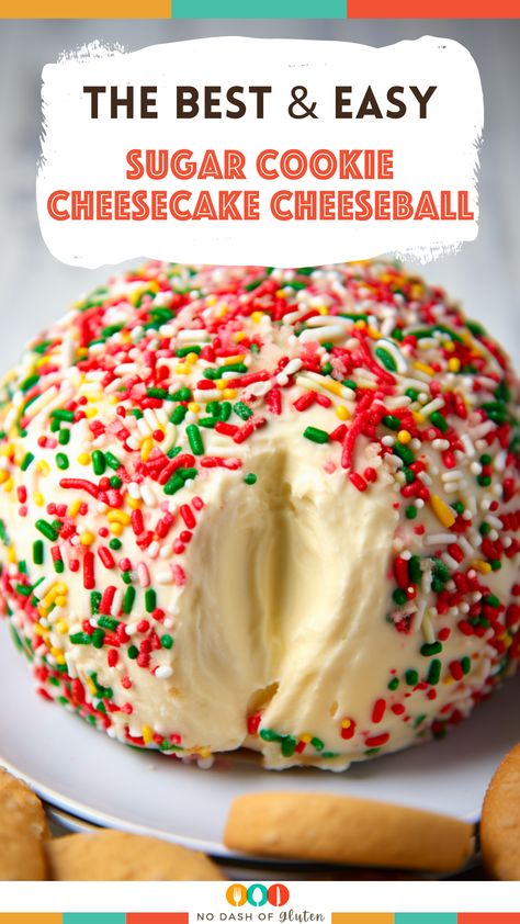 Santa Cheesecake Ball, Red Velvet Cheeseball, Cream Cheese Ball Dessert, Cheeseball Charcuterie Board Ideas, Gluten Free Cheese Ball, Christmas Dessert Cheeseball, Christmas Themed Cheese Ball, Sugar Cookie Cheese Ball, Cheesecake Ball Recipes