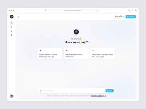 Centra - Chat AI Dashboard by Rizki AR Khomaini for Uxerflow on Dribbble Chatting Ui, Email Template Design, Ui Design Website, Dashboard Ui, Thumbnail Design, Email Template, Dashboard Design, Ui Inspiration, Email Templates