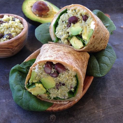 quinoa wrap with black beans, feta and avocado - Marin Mama Cooks Feta And Avocado, Quinoa Wrap, Avocado Recipe, Healthy Wraps, God Mat, Think Food, Quinoa Recipes, Idee Pasto Sano, Meatless Meals