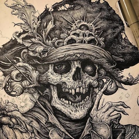 INK on Instagram: “Incredible! Artist:@ncwintersart” Art Theme Ideas, Micron Pen Art, Skulls Art, Skeleton Drawings, Pencil Sketch Images, Scribble Art, Occult Art, Art Tools Drawing, Dark Art Drawings