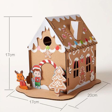 Diy Christmas Tiny House Miniature Dollhouse Kit Cardboard Doll House Furniture Roombox Home Model Decor Toys For Children Gifts - Doll Houses - AliExpress Cardboard Gingerbread House Template, Paper Gingerbread House, Cardboard Gingerbread, Cardboard Gingerbread House, Diy Christmas Cookies, Gingerbread House Template, House Template, Cookie House, Puzzle Crafts