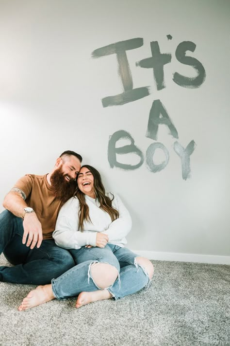 Baby Announcement Painting Nursery, Paint Baby Announcement, Painting Nursery Photoshoot, Nursery Pregnancy Announcement, Pregnancy Announcement Painting, Paint Gender Reveal, Gender Reveal Announcement Ideas, Baby Gender Announcement, Unique Gender Reveal Ideas