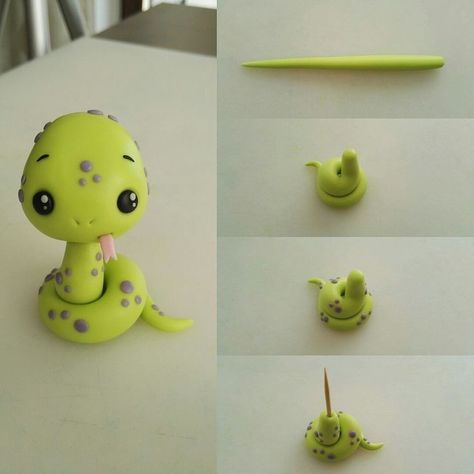 Polymer Clay Kunst, Crea Fimo, Fondant Animals, Cake Topper Tutorial, Polymer Clay Figures, Cute Snake, Tanah Liat, Polymer Clay Diy, Polymer Clay Animals