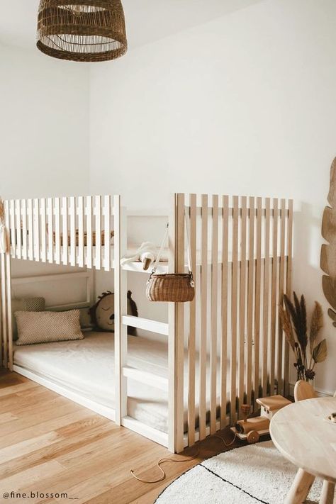 Small Kidsrooms, Toy Storage In Bedroom Small Spaces, Toddler Beds Together, Ikea Kura Baby And Toddler, Rattan Bunk Bed, Toddler Bedroom Bunk Bed, Ikea Kura Rattan, Small Bunk Bed Rooms, Small Bedroom Kids Ideas