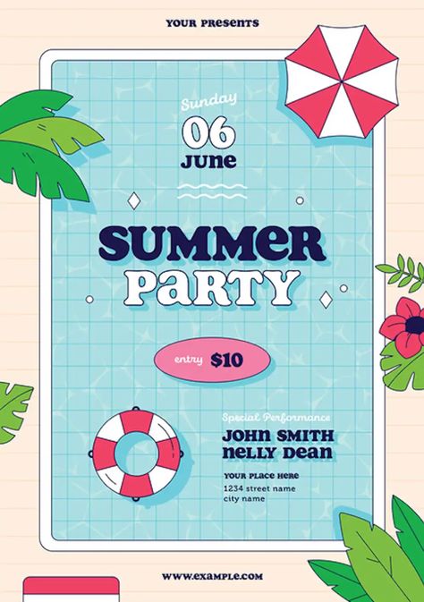 Check out the Summer Pool Flyer Template for your next club and party event. Take advantage of this premade PSD template for Photoshop - More amazing template on FFFLYER - Club & Party, Flyer Templates, Party Flyer, Summer Flyer Swimming Poster Design, Summer Promotion Design, Summer Event Poster, Summer Design Poster, Summer Design Graphic, Summer Flyer Design, Pool Party Flyer, Family Pool Party, Pool Parties Flyer