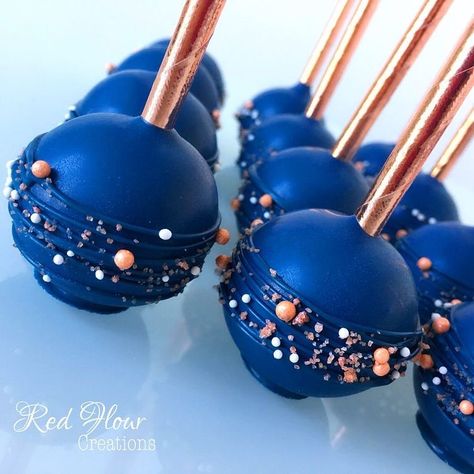 Navy Blue And Rose Gold, Blue Cake Pops, Blue And Rose Gold, Astronaut Party, Space Theme Party, Space Birthday Party, 2nd Birthday Party Themes, Celestial Wedding, Space Birthday