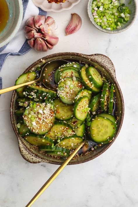 Korean Cucumber Salad (Oi Muchim) Oi Muchim, Korean Salad, Korean Cucumber Salad, Japanese Cucumber Salad, Korean Cucumber, Cucumbers And Onions, Grape Salad, Onion Salad, Cucumber Recipes Salad