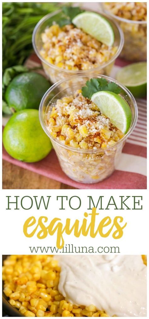 Esquites is a tasty corn salad topped with chili and cotija cheese. It's incredibly delicious and easy to whip up! #esquites #esquitesrecipe #mexicancorn Street Corn Salad Mexican, Esquites Recipe, Crazy Corn, Salad Toppings, Cotija Cheese, Mexican Street Corn, Hispanic Food, Street Corn, Mexican Street