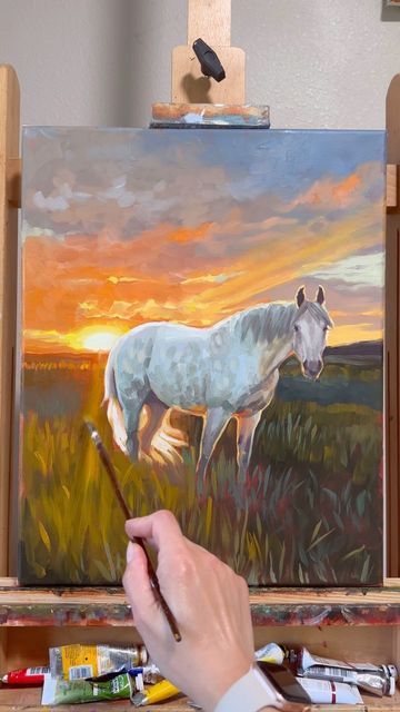 Sarah Dean | Art For Horse Lovers on Instagram Painting Ideas On Canvas Horse, Painting Inspo Aesthetic, Horse Painting Ideas, Horse Art Painting, Painting Of Horse, Horse Paintings Acrylic, Painting Ideas Acrylic, Art Competition Ideas, Horses Painting