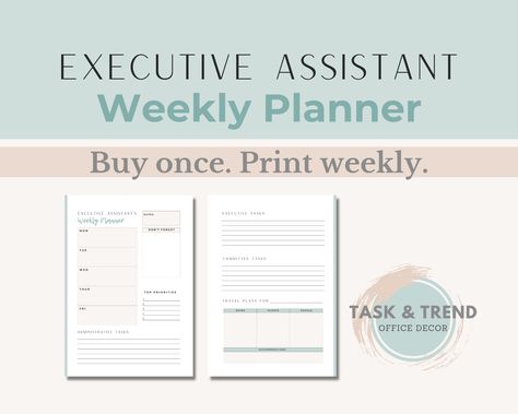 Welcome to your go-to solution for organized excellence - the Executive Assistant Weekly Planner, a digital download available as a printable PDF and a fillable PDF if you prefer to go paperless! Specifically crafted to meet the needs of savvy Executive Assistants, this planner is designed for seamless organization, efficient task management, and a touch of professional flair. Key Features: Tailored for Assistants: This planner is meticulously curated with the unique needs of Executive Assistant Office Assistant Organization, Admin Assistant Organization, Personal Assistant Planner, Executive Assistant Organization, Executive Assistant Tips, How To Be An Executive Assistant, Executive Assistant Daily Checklist, Administrative Assistant Organization, Executive Administrative Assistant