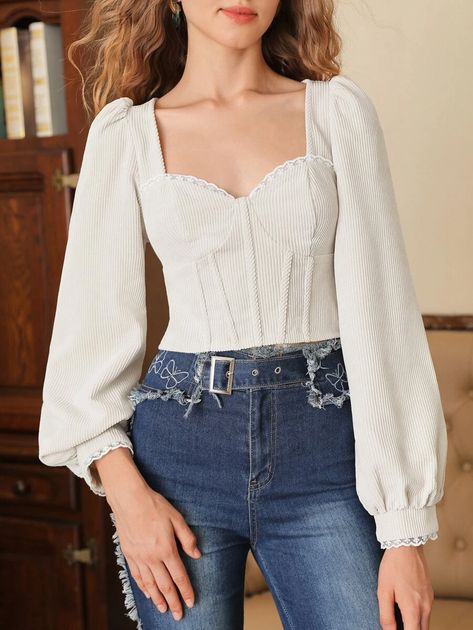 White Puffy Sleeve Top, Intentional Wardrobe, Puffy Sleeves Top, Bustier Blouse, Long Sleeve Corset Top, Bishop Sleeve Blouse, Puffy Sleeve Top, Corset Outfit, Modest Tops