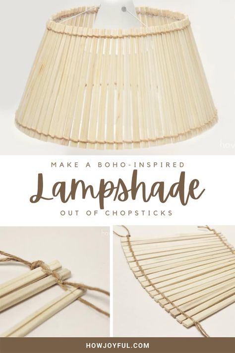 Bamboo Wall Hanging, Chopsticks Crafts, Lampshade Tutorial, Boho Lampshade, Make A Lampshade, Hanging Craft Ideas, Diy Light Fixtures, Boho Crafts Diy, Diy Bathroom Storage