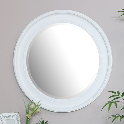 Mirror Over Fireplace, White Wall Mirror, Large Round Wall Mirror, Round Wood Mirror, Home Decor Display, Round Bath, White Wall Mirrors, Bath Mirror, Leaner Mirror