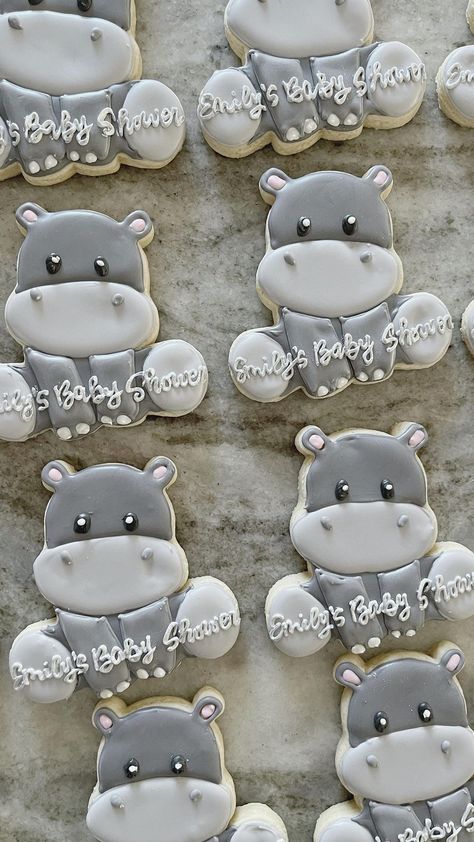 Hippo Cookies Decorated, Hippo Baby Shower Ideas, Hippo Cookies, Hippo Cake, Hippo Birthday, Baby 2024, Shower Cookies, Sugar Cookie Designs, Themed Desserts