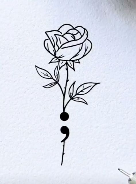 Tattoo Ideas Line Art Meaningful, Mental Health Tatoos Ideas Matching, Meanful Tattoo Ideas, Simple Tattoos For Women Unique, Flower And Semicolon Tattoo, Self Tattoo Ideas, Diary Depresiku, Mental Health Tatoos Design, Mental Health Tatoos Ideas Unique