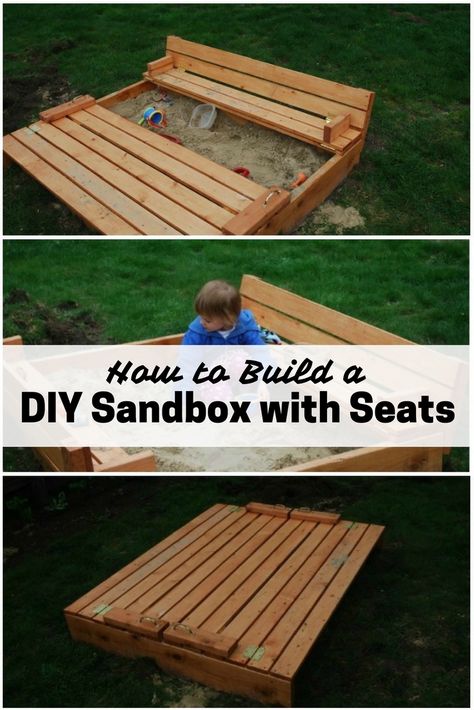 Sandbox With Benches, Sandbox Ideas With Cover, Sand Box Cover Ideas Diy, Homemade Sandbox Ideas, Covered Sandbox Ideas, Sand Box Plans How To Build, Sand Box Cover Ideas, Alternative Sandbox Ideas, Diy Sand Box Cover