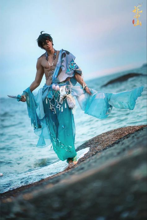 Mystical Outfits Male, Analog Photos, Ocean Outfits, Perfect Physique, Male Kimono, Clothing Design Sketches, Fantasy Costumes, Photography Awards, Fantasy Dress