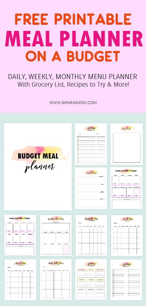 FREE Meal Planner Printable: 15 Pretty Menu Budgeting Tookit! printablesplanners #diyplanner #plannerundated #dailyplannerprintable Free Meal Planner Printable, Monthly Menu Planner, Menu Planning Printable, Meal Planning Binder, Family Meal Planner, Menu Planner Printable, Free Meal Planner, Meal Planner Printable Free, Printable Meal Planner