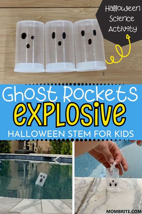 Ghost Balloon Science Experiment, Ghost Rockets Halloween Activities, Ghost Rockets For Kids, At Home Stem Activities For Kids, Halloween Stem For Kindergarten, Halloween Themed Science Experiments, Hands On Halloween Activities For Kids, Ghost Stem Activities, Spooky Stem Activities