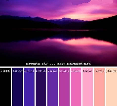 Pinks And Purple Color Palette, Purple Color Palette Colour Schemes, Purple Pink Color Palette, Night Sky Color Palette, Night Color Palette, Sky Color Palette, Sunset Color Palette, Painting Sky, Purple Color Palettes