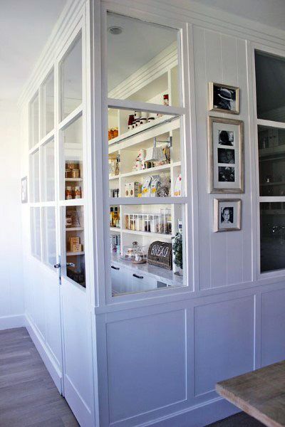 Amazing Kitchen Pantry Ideas Glass Pantry, Perfect Pantry, Farmhouse Pantry, Pantry Room, Pantry Wall, Kitchen Pantry Design, Butlers Pantry, Door Design Interior, Pantry Ideas