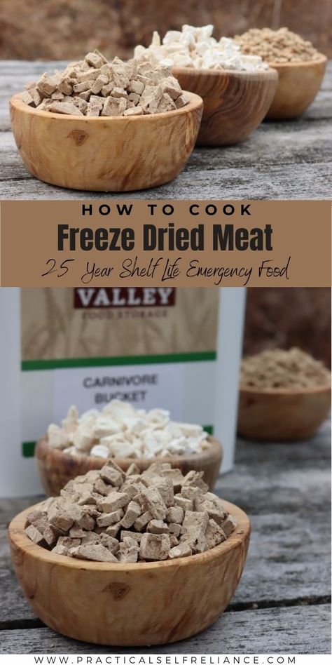 How to Cook Freeze Dried Meat + Emergency Preparedness Food Recipes - Ever wondered how to make freeze-dried meats? Unfortunately, DIY freeze dried meats aren't something you can do at home without a freeze-dryer, however, you can easily cook prepackaged commercial versions. Recipes For Freeze Dried Foods, Freeze Dried Meat Recipes, How To Use Freeze Dried Food, Freeze Drying Meat, Using Freeze Dried Food, Harvest Right Freeze Dryer Ideas, How To Reconstitute Freeze Dried Food, Storing Freeze Dried Food, Cooking With Freeze Dried Food