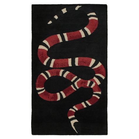 Rug & Kilim’s Modern Pictorial Rug in Black with Red & White Snake Design | See more antique and modern Central Asian Rugs at https://www.1stdibs.com/furniture/rugs-carpets/central-asian-rugs Snake Rug, Skin Rugs, Red Snake, Asian Rugs, White Snake, Artisan Rugs, Snake Design, Bohemian Area Rugs, Kids Room Rug