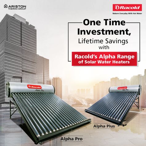 Racold offers one of the best range of solar water heaters in India. These solar water heaters are crafter in a way that provide turnkey solutions for all your hot water needs while saving upto 80%* of energy, with a payback period of upto 2-4 years. These range of solar geysers are utilized by various industries and have successfully equipped them with customised solutions by way of innovation. Solar Geyser, Water Geyser, Solar Energy Design, Solar Water Heating System, Heat Pump Water Heater, Instant Water Heater, Solar Water Heating, Solar Collector, Gas Water Heater