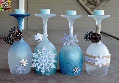 Winter Wonderland Wine Glasses Candle Holders Wine Glass Candle Holder, Christmas Wine Glasses, Wine Glass Decor, Wine Glass Candle, Winter Wonderland Decorations, Wine Glass Crafts, Winter Wonderland Christmas, Snowflake Decorations, Diy Wine