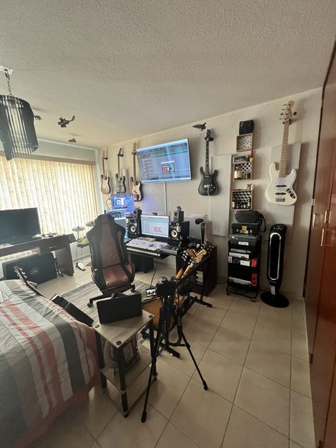 23 Home Studio Bedroom Setups Bedroom Studio Music, Home Studio Setup Music, Studio Setup Music, Home Studio Music Room, Home Studio Bedroom, Music Studio Bedroom, Bedroom Music Studio, Studio Room Ideas, Studio Music Room