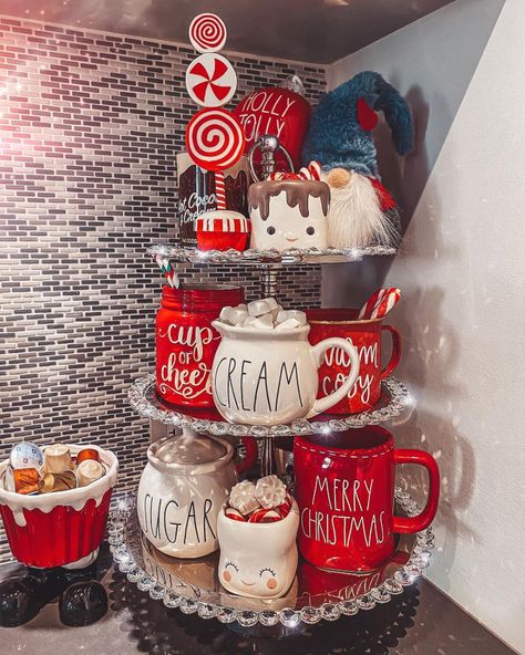 Angie Bellemare (@angiebellemare) • Instagram photos and videos Three Tiered Tray, Tray Decor Christmas, Tiered Tray Ideas, Outside Christmas Decorations, Gingerbread Christmas Decor, Hot Chocolate Bar, Christmas Room Decor, Tray Ideas, Cocoa Bar