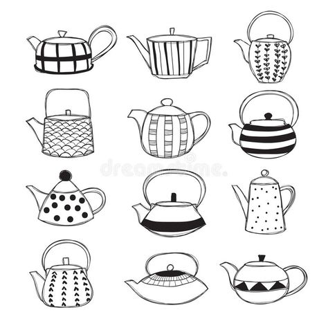 Hand drawn teapots royalty free illustration How To Draw A Teapot, Tea Time Drawing, Teapot Doodle, Tea Pot Tattoo, Teapot Drawing, Teapot Illustration, Teapot Tattoo, Teapot Ideas, Tea Time Illustration